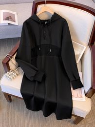 Casual Dresses Autumn Hooded Sweatshirt Dress For Women Outfits High Quality Korea Sportswear Waist Patchwork 4XL