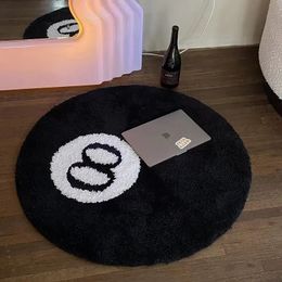 Bath Mats Simulation Billiards No.8 Ball Rug Round Tufting Soft Chair Pad Black Lunge Rug Anti-slip Bath Floor Mat Kids Bedroom Carpet 230927