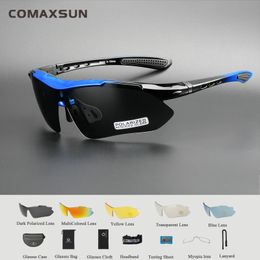 Outdoor Eyewear COMAXSUN Professional Polarised Cycling Glasses Bike Goggles Outdoor Sports Bicycle Sunglasses UV 400 With 5 Lens TR90 2 Style 230927