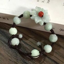 Natural Jade Lotus Bracelet Adjustable Bangle Jewellery Fashion Accessories DIY Hand-Carved Amulet