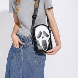 New Halloween Shoulder Bag Mobile Phone Message Bag Ghost Face Funny Ghost Skull Soft PU Leather Crossbody Bag White Black