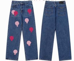 Chromes Nuovi jeans da uomo Designer Make Old Pantaloni dritti lavati Stampe con lettere a cuore Cuori stile lungo Jeans viola Felpa con cappuccio Chromees Hearts 503
