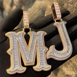 Custom Name Necklace Iced Out Initial Two Tone Name Pendant Necklace Hip Hop Jewelry Gift