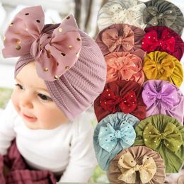 Hats Cute Bow Baby Turban Caps Muslim Boys Girls Headwrap Solid Colour Knotted Top African Children's Inner Hijab Bonnet