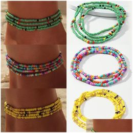 Anklets Fashion Mtilayer Colourf Chain High Heel Shoe Simple Rice Beads Beaded Bracelet Beach Jewelry For Women Girl Anklet Gift Drop Dha6R