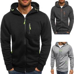 Mens Hoodies Sweatshirts Sweater Cardigan Hooded Jacket Zipper Pocket Jacquard Sports Fitness Outdoor Leisure Running Solid Colour Sportswear 230927