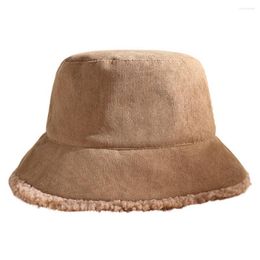 Wide Brim Hats Winter Bucket Hat Cozy Faux Lambswool Double-sided Reversible Thickened Fleece Solid Color Keep Warm Fisherman