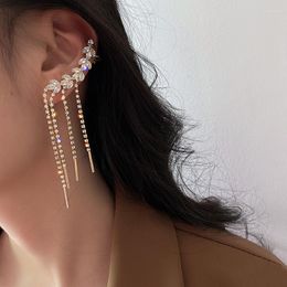 Backs Earrings Fashion Long Tassel Ear Cuff 925 Silver Needle Zircon Leaves Clip All-in-one Trend Crystal Simple Jewelry