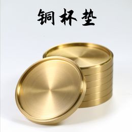 Decorative Objects Figurines Pure copper holder coaster household kungfu tea set tea ceremony accessories brass heat insulation tea mat gift 230926