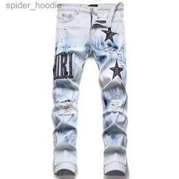 Men's Jeans Y2k Mens Jeans Star Embroidery High Street Ripped Jeans Punk Style Streetwear Pants for Man Slim Stretch Pencil Pantalones L230927