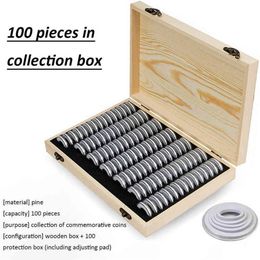 100PCS With Adjustment Pad Adjustable Antioxidative Wooden Commemorative Coin Collection Case Coins Storage Box Universal 210330285c