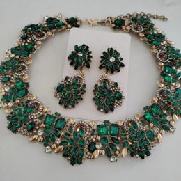 Chokers Green Crystal Rhinestone Large Collar Big Choker Necklace Women Statement Indian Necklace Jewelry 230927