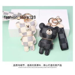 Fashion keychain Cute bear Print Pattern PU leather keychains Car Accessories Key Ring Lanyard Key Wallet Chain Rope Chain set 00B1