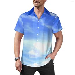 Men's Casual Shirts White Cloud Blouses Men Dramatic Blue Sky Hawaiian Short Sleeves Printed Stylish Oversize Beach Shirt Gift Idea