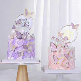 Cake Tools Pattern Butterfly Happy Birthday Topper Wedding Anniversary Girl Favors Party Decoration Gifts