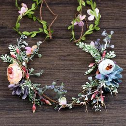 Pink Blue Flower Hair Jewellery Artificial Flower Tiara Hairband Bridal Summer Wreath Leaves Garland Hair Accessories For Women Vl216N