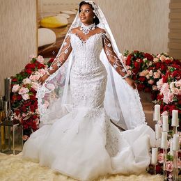 2023 Oct Arabic Aso Ebi Plus Size Ivory Mermaid Wedding Dress Lace Beaded Luxurious Bridal Gowns Dresses ZJ404