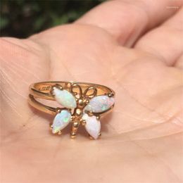 Cluster Rings 2023 Fashion Women Lovely Opal Inlaid Butterfly Alloy Finger Ring Sexy Party Splicing