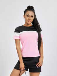 Women's Tracksuits Women Workout Outfits Set Contrast Color Short Sleeve Tops And Running Shorts Yoga Activewear Summer