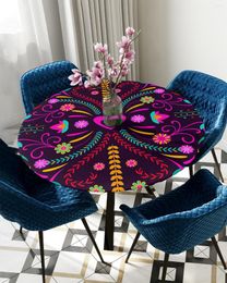 Table Cloth Colourful Mexico Abstract Flower Round Elastic Edged Cover Protector Waterproof Polyester Rectangle Fitted Tablecloth