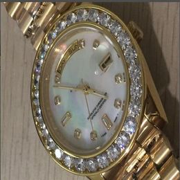 Luxury Watches High Quality Womens Watch 36mm Day Date President 18k Gold White Mop Bigger Diamond Dial Bezel Quickset 2y Automati226Q