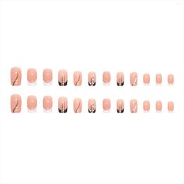 False Nails Simple Nude With White Edge Fake Square Long Lasting Safe Material Waterproof For Women And Girl Nail Salon