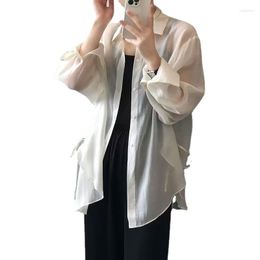 Women's Polos Ice Silk Sun Protection Clothing Cardigan Summer Loose Thin And All-Matching Chiffon Top Uv Shirt For Women