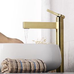 Bathroom Sink Faucets Brushed Gold Basin Faucet Deck Mounted Cold And Water Fall Mixer Tap Black/Gold/Chrome/Rose