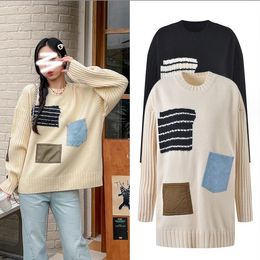 919 2023 Runway Autumn Brand SAme Style Sweater Long Sleeve Pullover Black White Crew Neck Fashion Clothes High Quality Womens xue