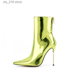 Boots 2022 Autumn and Winter Fashion Women's Boots Sexy Pointed Toe Stilettos Candy Color Mirror Model Catwalk Brand Ankle Boots T230927