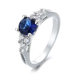 Band Rings Fashion Big Blue Stone Ring Charm Jewellery Women Cz Wedding Promise Engagement Ladies Accessories Gifts Jewellery Ring Dhq7X