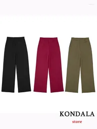 Women's Pants KONDALA Casual Office Lady Solid Chic High Waist Pockets Zipper Straight Wide Leg Fashion 2023 Autumn Trousers