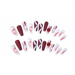 False Nails Red Smudging Manicure Easy To Apply Simple Peel Off For Women And Girl Nail Salon