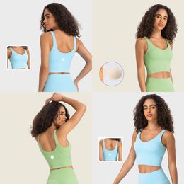LU-336 Women Yoga Tank Top Classic Sports Bra Shockproof Gym Clothes Light Support Yoga Bra Fitness Running Workout Brassiere U Back Sexy Vest with Removable Cups