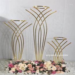 10pcs Factory Whole Wedding Tall Metal Table Centrepiece Stands Flower Vase Stand Gold Column Decoration1277z