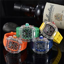 Mens Watch Luxury Designer Sport Watches Fashion Transparent case 45mm Chronograph Wristwatches Silicone Strap Quartz Men Clock285L