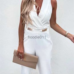 Women's Jumpsuits Rompers Female Backless V Neck Solid Zipper Jumpsuit Off Shoulder Sleeveless Overalls With Pockets Casual Women Summer Slim Long Rompers L230926