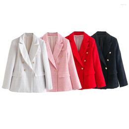 Women's Suits Streetwear Women Textured Blazers Elegant Fashion Double Breasted Tweed Jacket Suit Coat Winter Casual Office Blazer Top