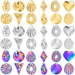 Pendant Necklaces 6Pcs/Lot Stainless Steel Textured Round Geometric Heart Triangle Diy Earrings Jewellery Stamping Conch Vortex Charms Bulk