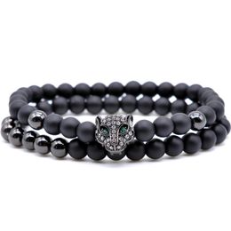 Charm leopard head two in one Bracelet Strands 6 mm black natural agate beads sin bead man Du Jinzhu273S