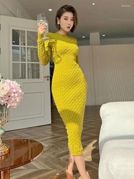 Casual Dresses Green Round Neck Long Sleeve Twists Sweater Dress Women 2023 Autumn Winter Warm Slim Bodycon Knit Crochet Simplicity