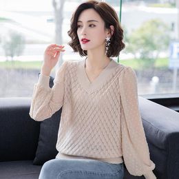 Women's Sweaters 2023 Elegant Long Sleeve Blouses Tops Casual Crochet Hollow Out Turtleneck Stylish Cropped Shirts Female Pullovers P313