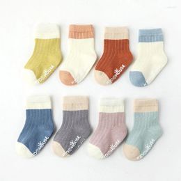 Men's Socks 3 Pairs/0-3 Years Old Baby Spring Thin Cotton Color Blocking Mid-thigh Non-Slip Breathable Children's Stockings