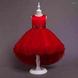 Girl Dresses Flower Gril Dress Trail Princess Mesh Fluffy Skirt Show Performance Sequin Children's Grils Ball Gown Wedding Party