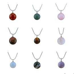 Pendant Necklaces Natural Crystal Spherical Gem Pendant Necklace With Snake Chain Magnetic Field Healing Party Small Gift Club Souveni Dhhqo