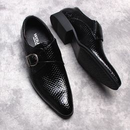 Dress Shoes Brand Pointed Toe Loafer Men Genuine Leather For Male Buckle Oxfords Fashion Luxury Shoe Snake Pattern Black