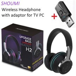 Headsets Tv Bluetooth Headphones Wireless Headphon with Mic USB Adaptor Headset Noise Cancelling Stereo Foldable Bass for TV Earphone 230927