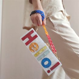 Evening Bags Pearl White With Colorful Name Letter Hello Women Female Party Travel Wedding Acrylic Box Clutches Shoulder Flap Purse 230926