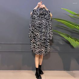 Casual Dresses Streetwear Stylish Printed Spring Autumn Long Sleeve Female Clothing Commute Button Turn-down Collar Straight Midi Dress