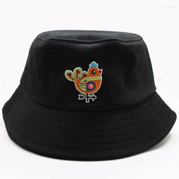 Berets Chicken Animal Embroidery Bucket Hat Fisherman Outdoor Travel Sun Cap Hats For Kid Men Women 381